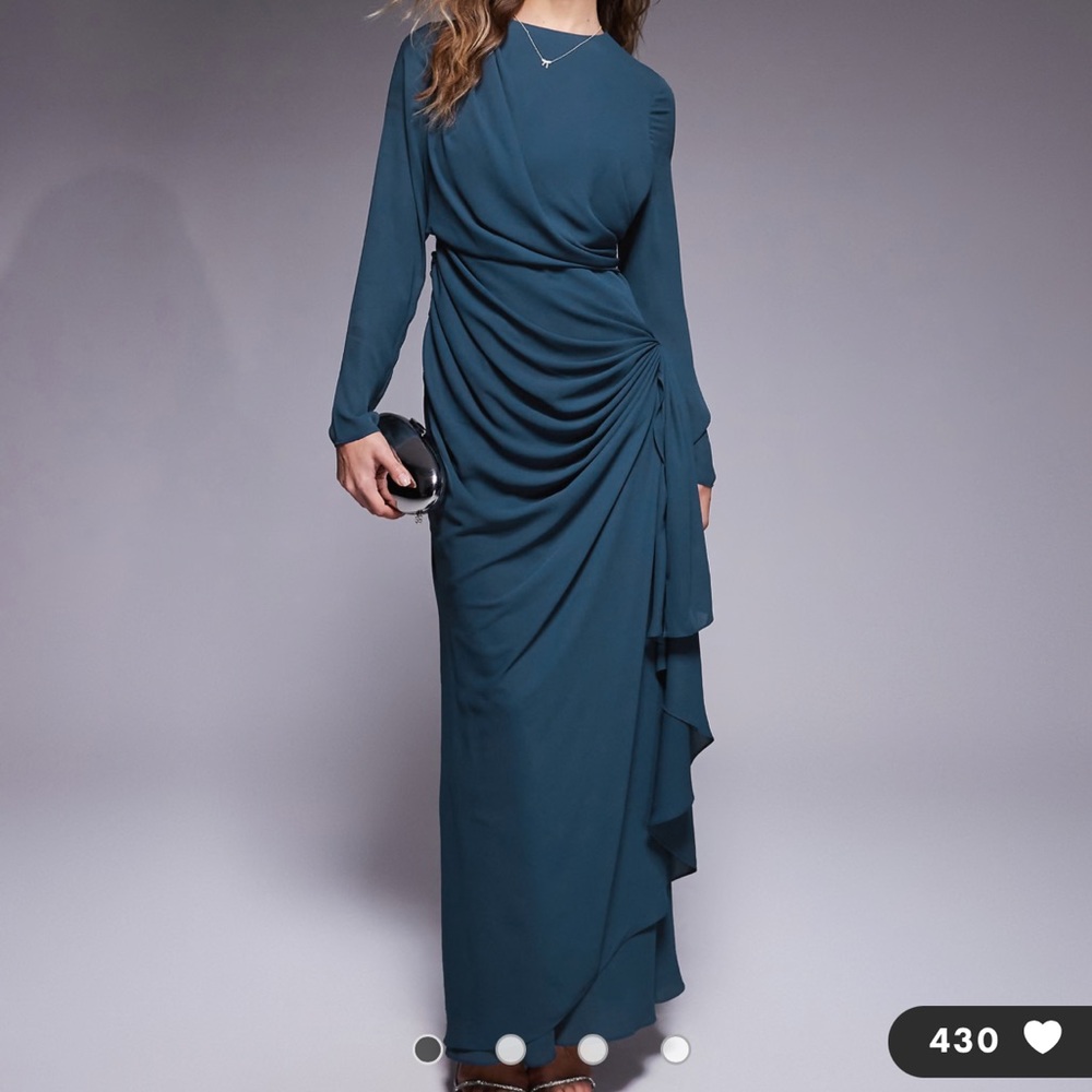 Elegant Teal Long Sleeve Gown